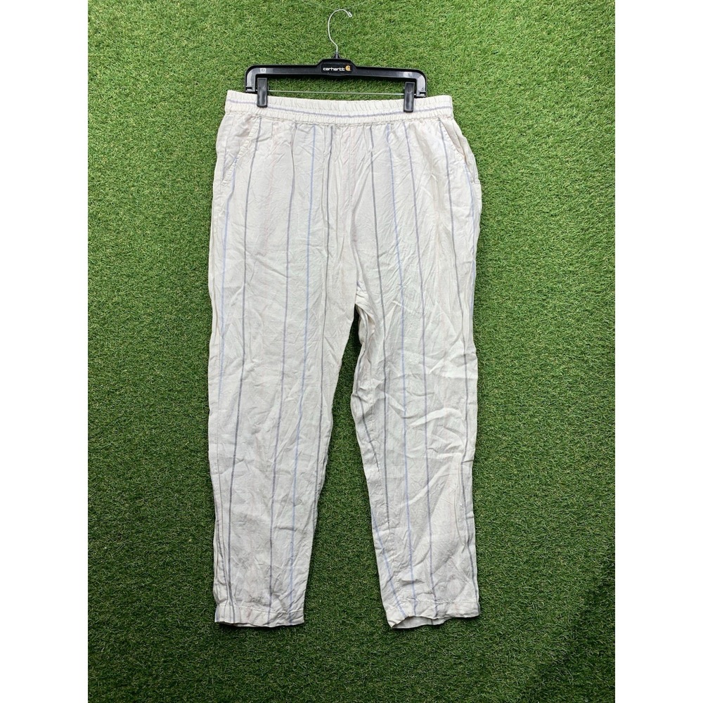 C &C California Linen Pants Womens XL Beige Beachy Preppy Chic Elastic Waist